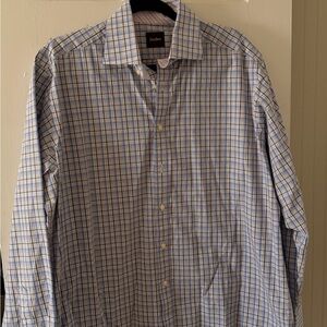 Neiman Marcus Blue and White Plaid Men's Shirt
